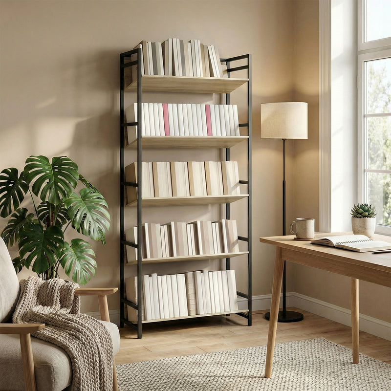 Bookcase Room Divider with 5 Shelves for Organised Storage Oak and Black