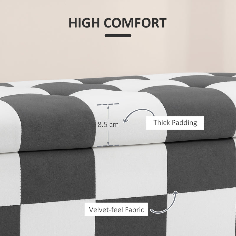 Velvet Storage Ottoman Bench in Dark Grey and White With Lid Ideal for Bedroom or Lounge