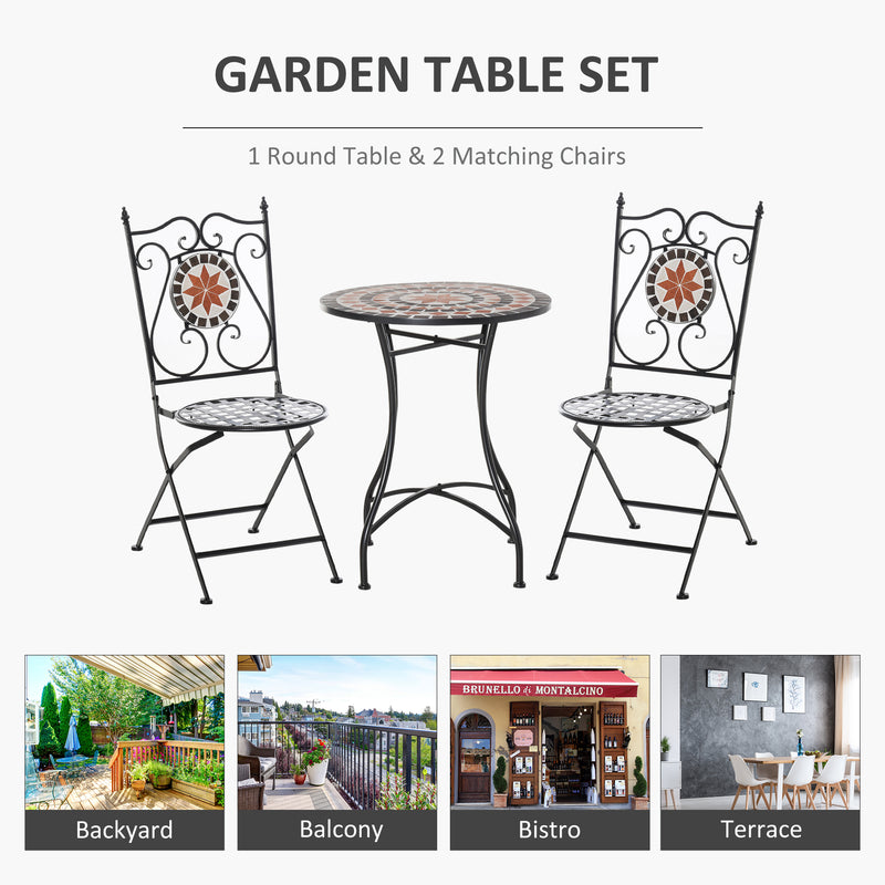 Three Piece Mosaic Bistro Table and Chair Set Multicoloured by Outsunny