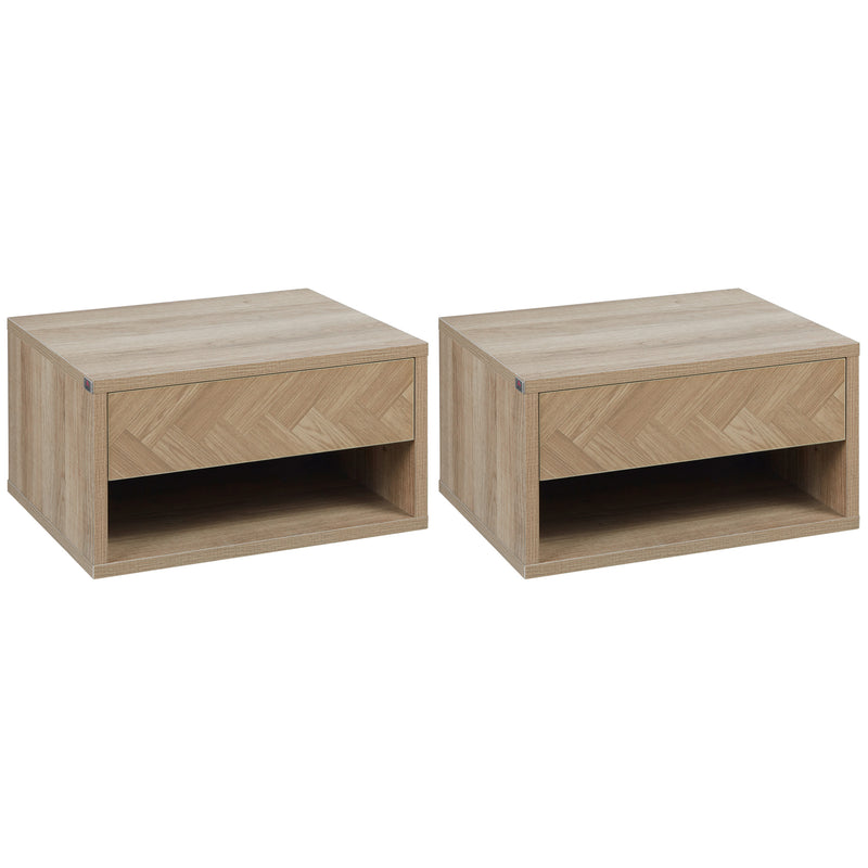 Wall Mounted Bedside Tables with Drawer and Shelf Ideal for Bedrooms Set of 2 Natural