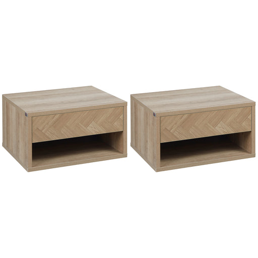 Wall Mounted Bedside Tables with Drawer and Shelf Ideal for Bedrooms Set of 2 Natural