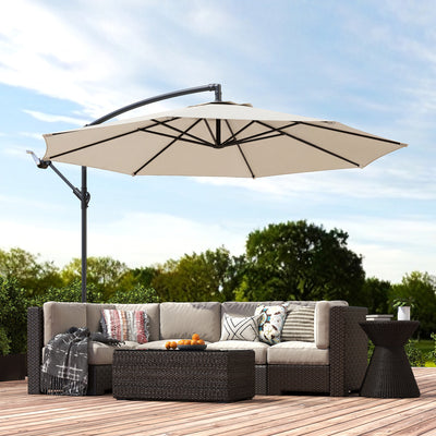 Garden Cantilever Parasol with Adjustable UV Shade and Easy Crank for Patio or Lawn Cream White AOSOM