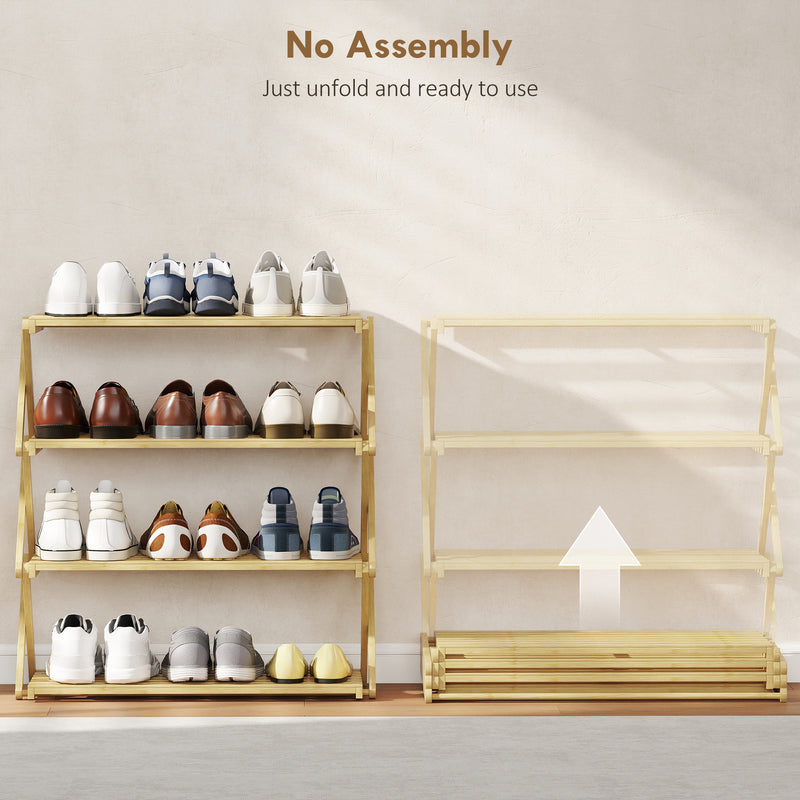 4 Tier Bamboo Shoe Rack Freestanding Storage Shelf No Assembly Required Natural AOSOM