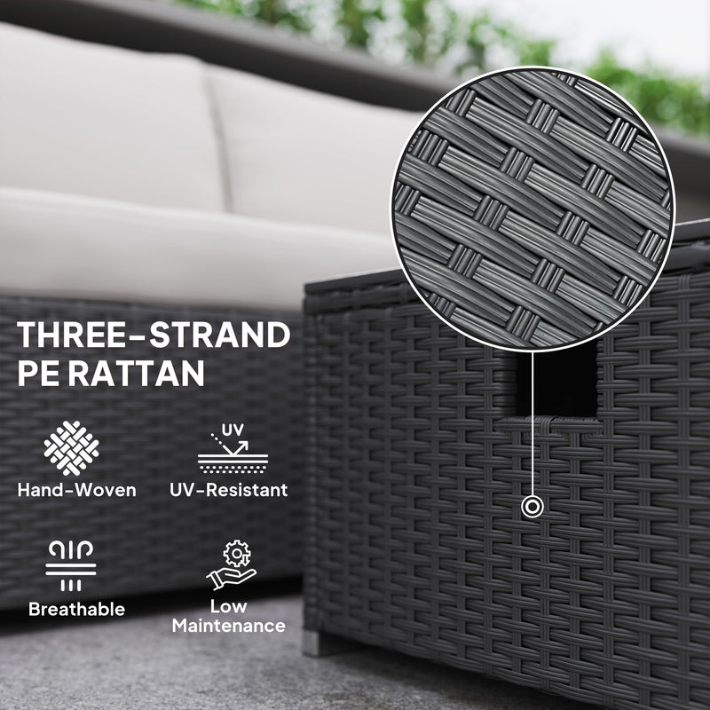 5 Piece Rattan Garden Lounge Set with Gas Fire Pit Table and Footstool Black by Outsunny