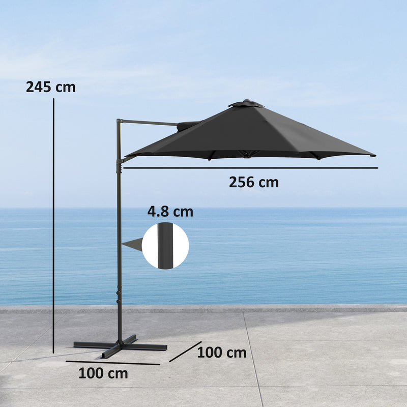 Black 2.5M Cantilever Garden Parasol with 360Â° Rotation and Cross Base by Outsunny