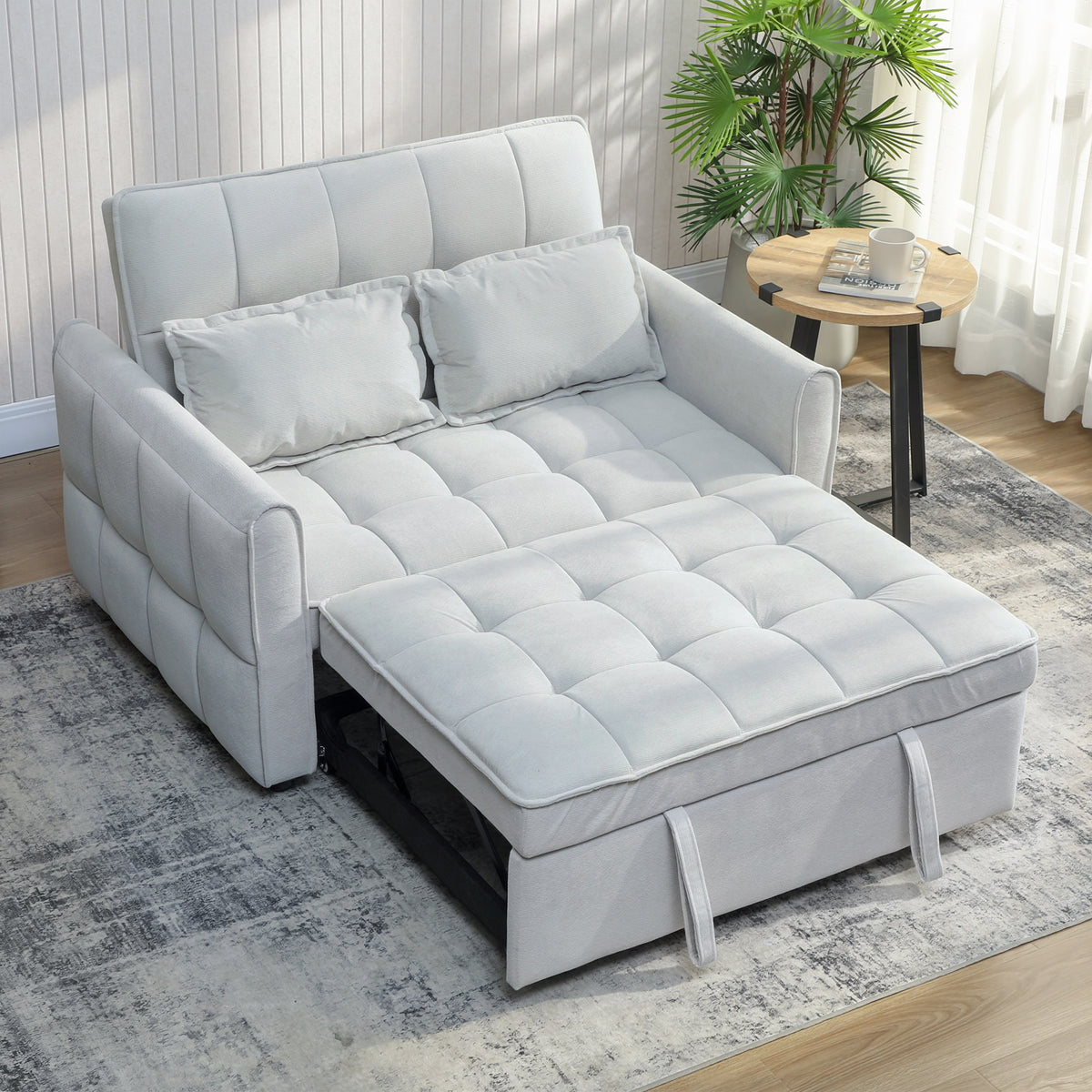 Sofa Bed, Light Grey 2 Seater Pull Out 3-in-1 Sofa Bed For Small Spaces ...