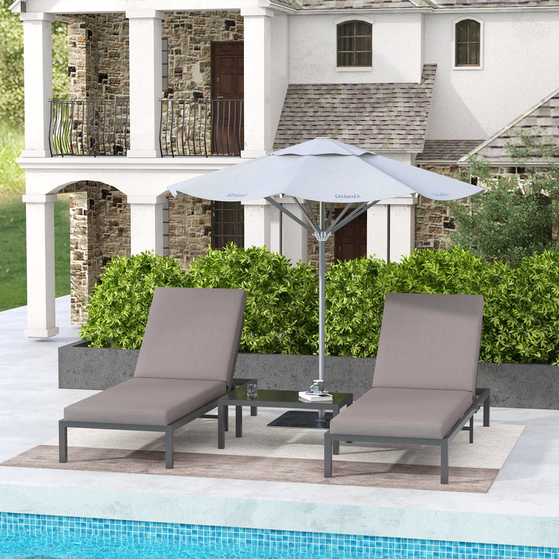 Three Piece Aluminium Garden Lounger Set With Reclining Backs For Outdoor Relaxation