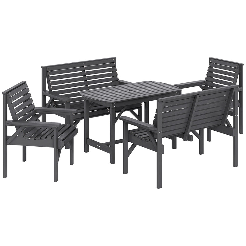 Wooden 6 Seater Garden Dining Set with Armchairs and Table for Patio Dining, Grey