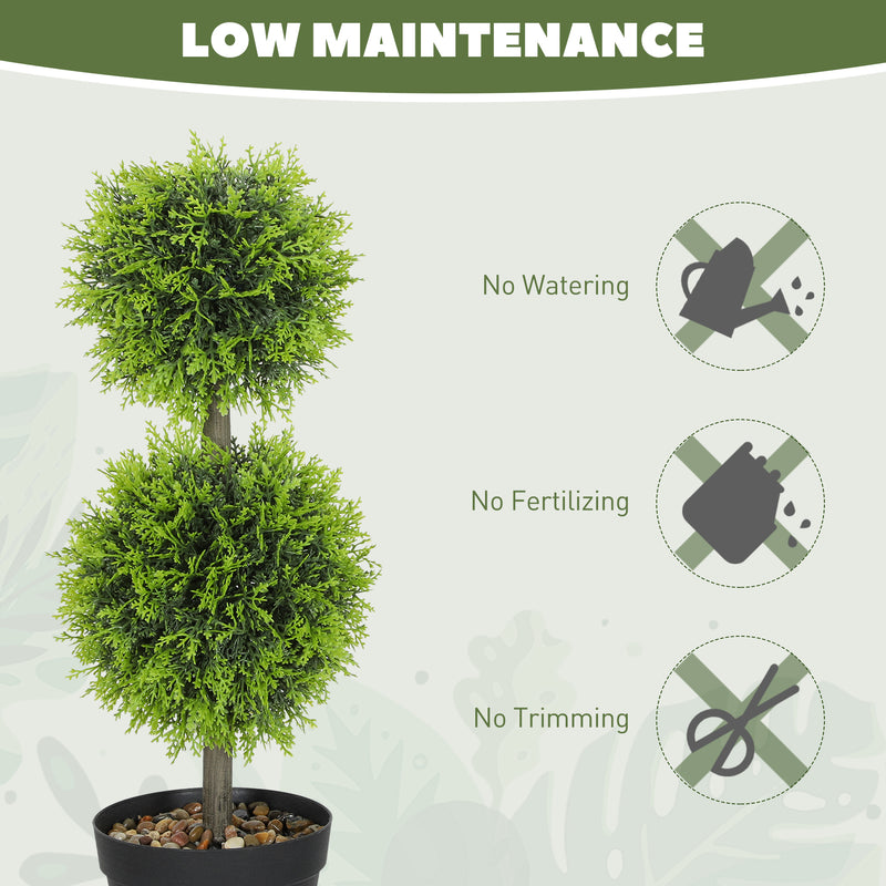 Set of 2 Artificial Topiary Ball Trees 60cm with Pots for Home or Office Decor Green