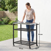 BBQ Prep Table with Stainless Steel Top and Storage Shelves for Outdoor Cooking Black Outsunny