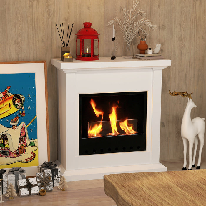 White Bioethanol Fireplace Heater With Mantelpiece by HOMCOM