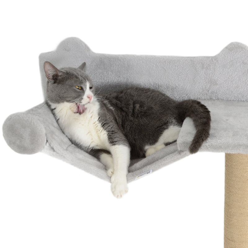 Light Grey 4 Piece Cat Wall Shelves with Scratching Post Ladder Steps and Toys for Indoor Cats by PawHut
