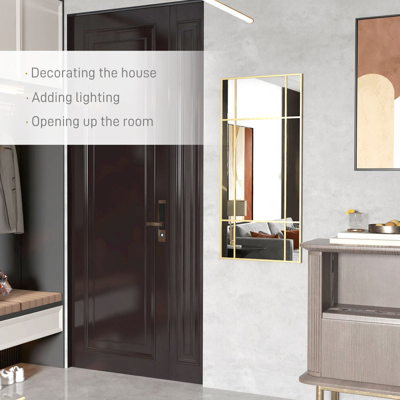 Decorative Grid Wall Mirror With Hanging Hooks Ideal for Hallway or Living Room Gold Tone