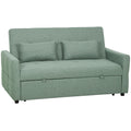 2 Seater Folding Sofa Bed For Small Spaces - 3 Position Reclining Backrest, Green Fabric Homcom