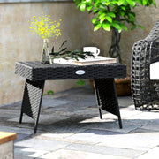Foldable Outdoor Rattan Side Table with Steel Frame for Garden in Black by Outsunny