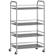 4 Tier Stainless Steel Kitchen Trolley With Adjustable Shelves For Storage, Silver