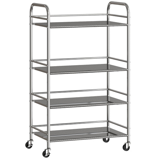 4 Tier Stainless Steel Kitchen Trolley With Adjustable Shelves For Storage, Silver