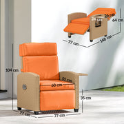 Rattan Recliner Garden Chair with Adjustable Back and Flip-Up Side Tray Khaki Outsunny