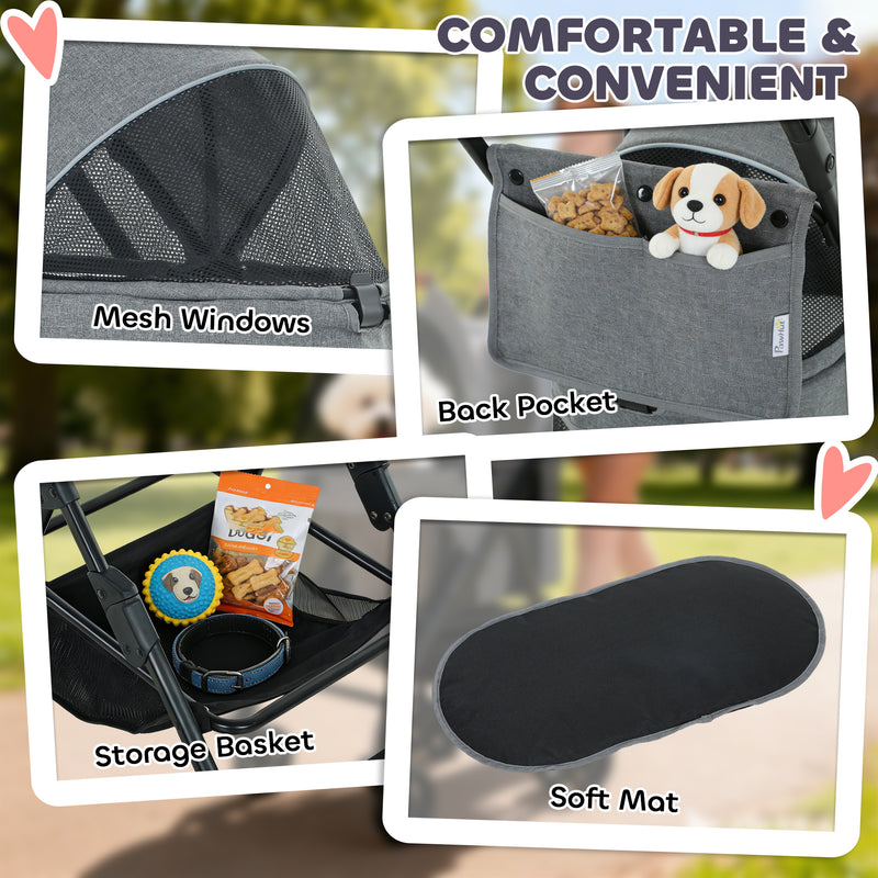 Pet Pram with Detachable Carrier for Easy Walks and Travel for Small Dogs or Cats Grey AOSOM