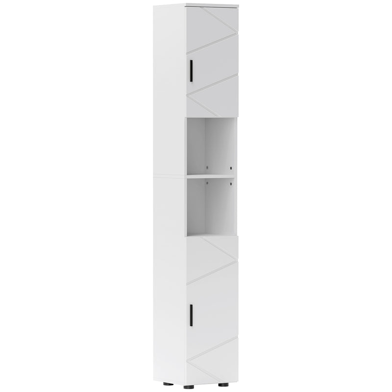 Tall White Bathroom Storage Cabinet with Embossed Design and Adjustable Shelves
