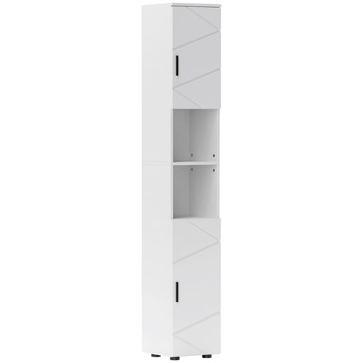 Tall White Bathroom Storage Cabinet with Embossed Design and Adjustable Shelves