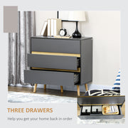 3 Drawer Chest of Drawers with Spacious Storage for Bedroom or Lounge 80cm Dark Grey