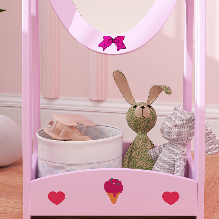 Kids Full Length Rotating Mirror with Storage Shelf Hot Pink by AIYAPLAY