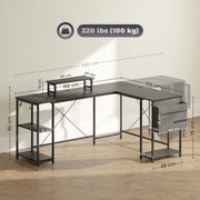 Black L Shaped Corner Desk 168cm with Adjustable Shelf and Storage for Two People by HOMCOM