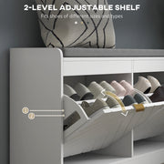 Shoe Storage Bench with Padded Seat and Flip Drawers for Hallway Organising White