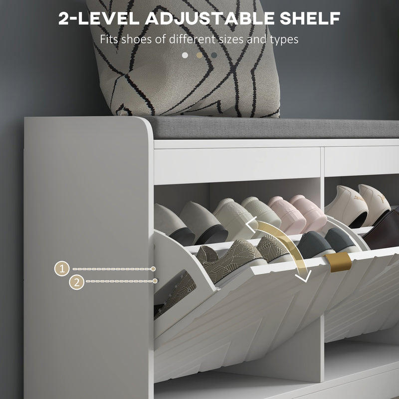 Shoe Storage Bench with Padded Seat and Flip Drawers for Hallway Organising White