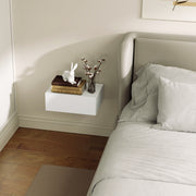 Wall Mounted Bedside Table with Drawer for Small Bedroom Storage and Space Saving, White