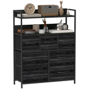 Rustic Chest of 7 Fabric Drawers with Metal Frame Black by HOMCOM