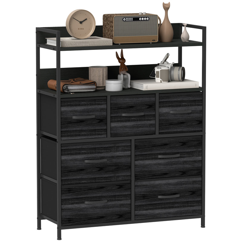 Rustic Chest of 7 Fabric Drawers with Metal Frame Black by HOMCOM