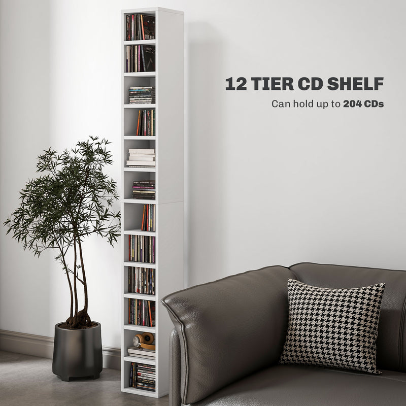Tall Narrow Media Storage Tower for 204 CDs Ideal for Small Spaces, White