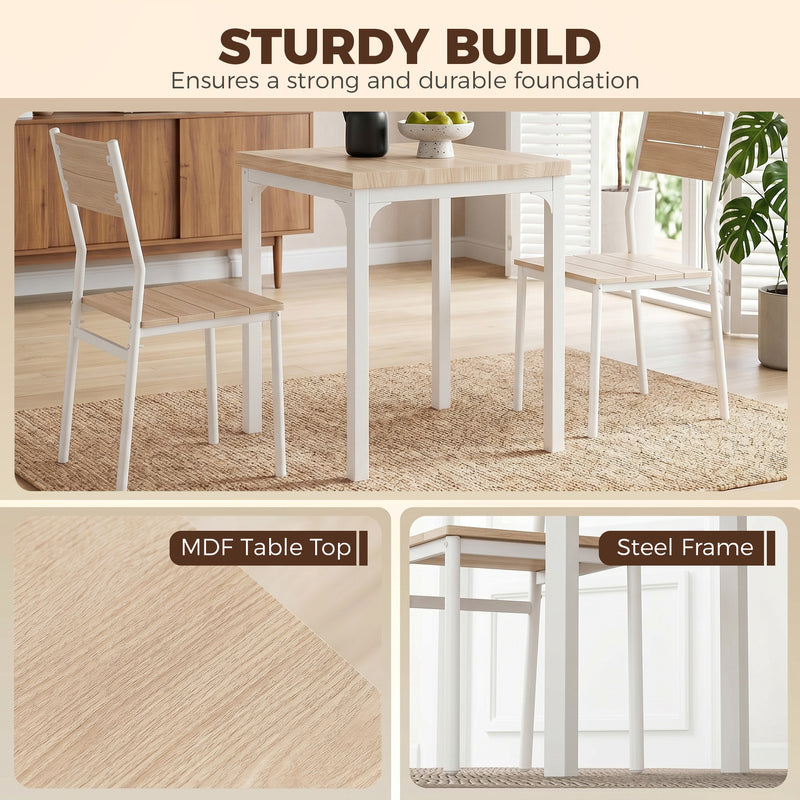 Compact Dining Table and 2 Chairs Set for Small Kitchens or Flats Oak Wood Effect White
