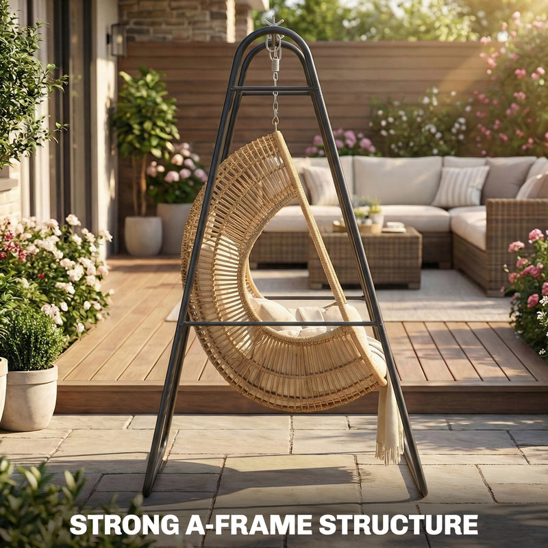 Hammock Chair Stand for Indoor or Outdoor Relaxation with Weather Resistant Steel Frame Black AOSOM