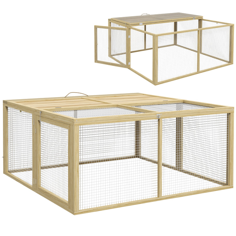 Large Wooden Rabbit Hutch for 2–3 Pets with Easy Access and Foldable Design Natural Wood