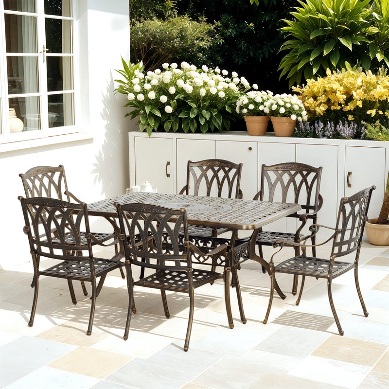 Seven Piece Cast Aluminium Garden Dining Set in Bronze Tone by Outsunny