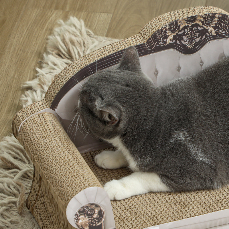 2-in-1 Cat Scratcher with Organic Catnip for Indoor Cats Brown 29.5 x 56 x 26cm by PawHut