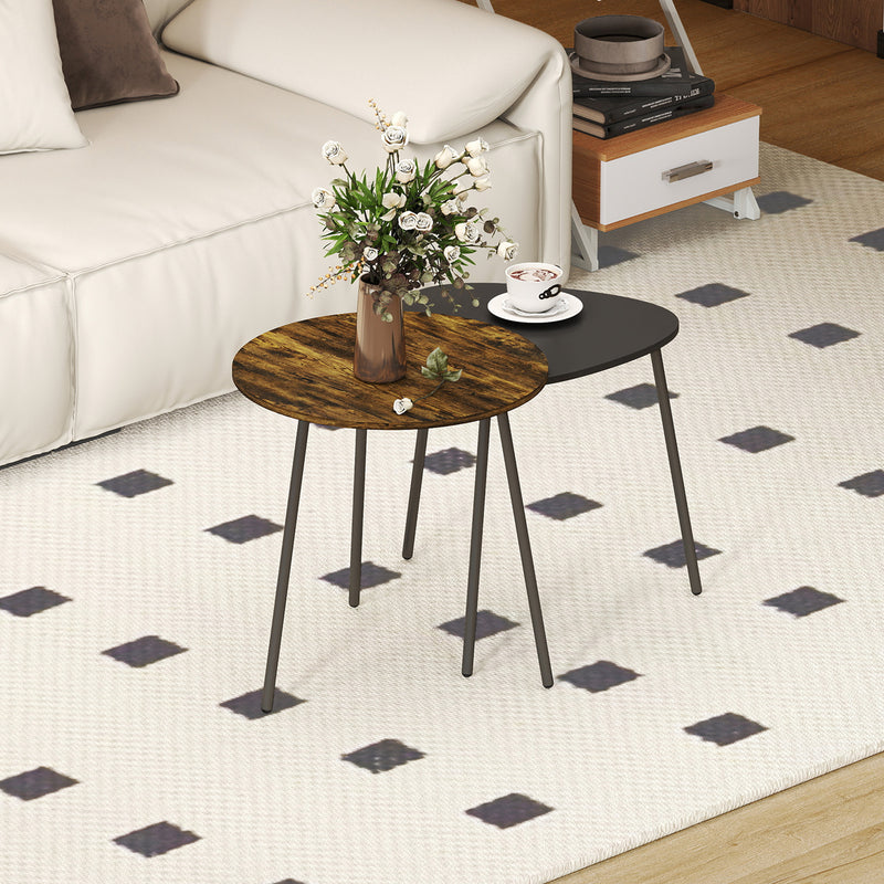 Set of 2 Nesting Side Tables Space Saving Design for Living Room or Bedroom Rustic Brown