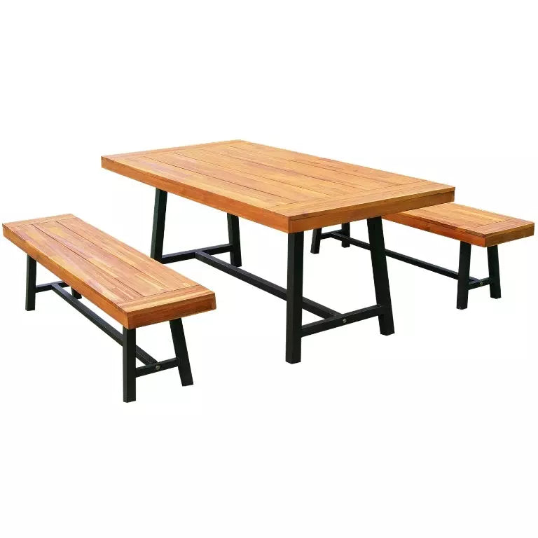 Outdoor Table and Bench Set, Acacia Wood