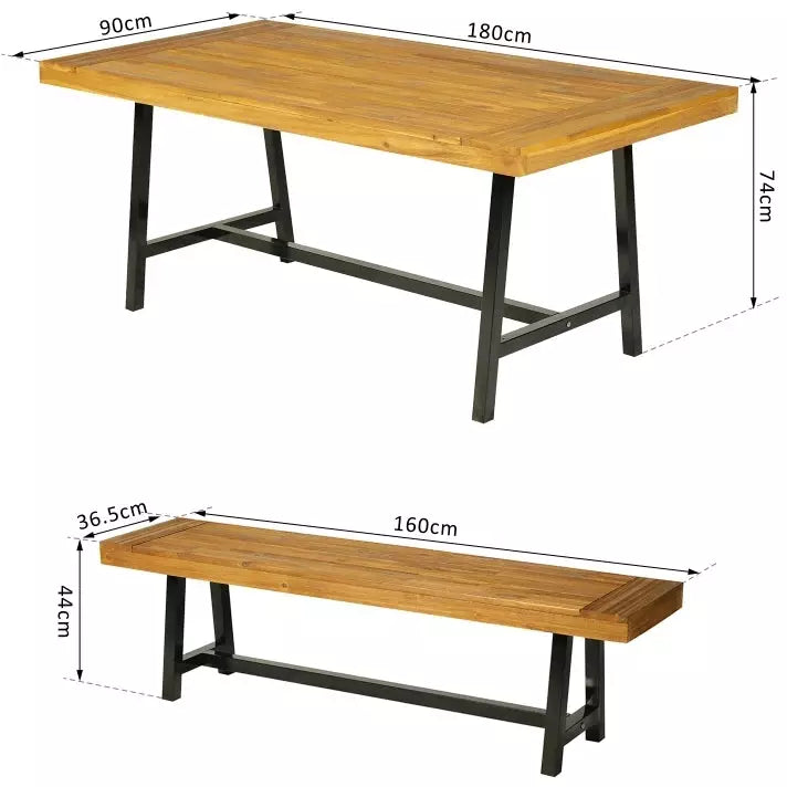 Outdoor Table and Bench Set, Acacia Wood