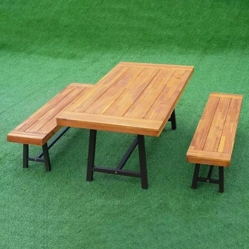 Outdoor Table and Bench Set, Acacia Wood