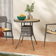 Round Rattan Garden Dining Table for 2 to 4 People with Easy Clean Top Mixed Grey Outsunny