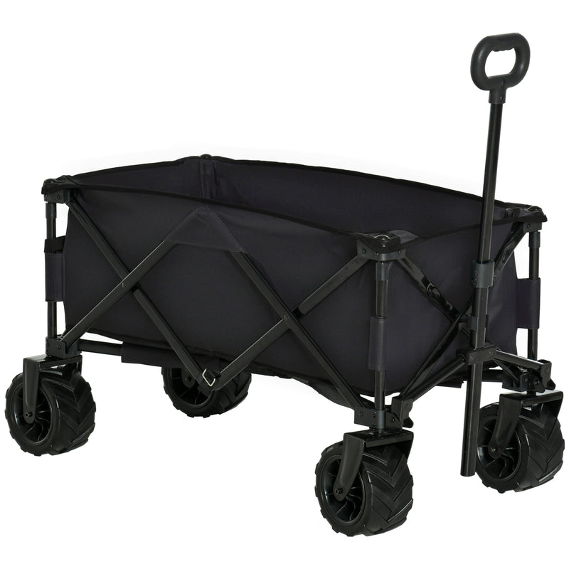 Black Folding Cart Trolley Wagon with Handle and Wheels for Camping or Beach Use