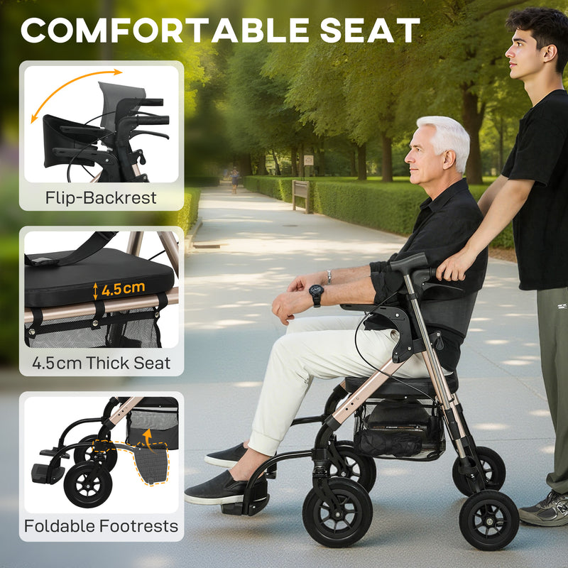 4 Wheel Rollator Walker with Seat and Storage for Elderly or Disabled Support Black AOSOM
