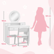Kids Dressing Table Set with Stool and Mirror for Makeup Play and Storage Drawers, White
