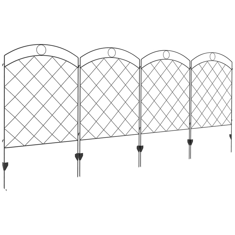 Black Decorative Steel Picket Fence Panels Set of 4 For Garden Borders and Pathways