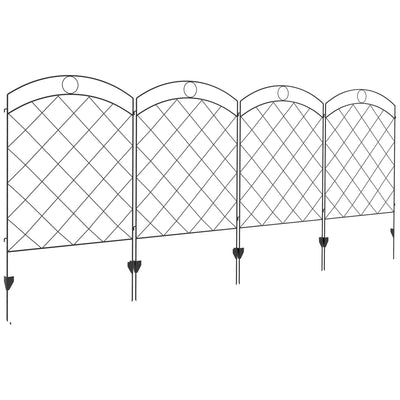 Black Decorative Steel Picket Fence Panels Set of 4 For Garden Borders and Pathways
