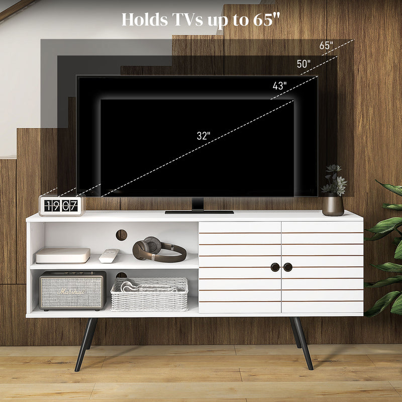 Modern TV Stand with Cupboard and Open Shelves for Living Room Storage White